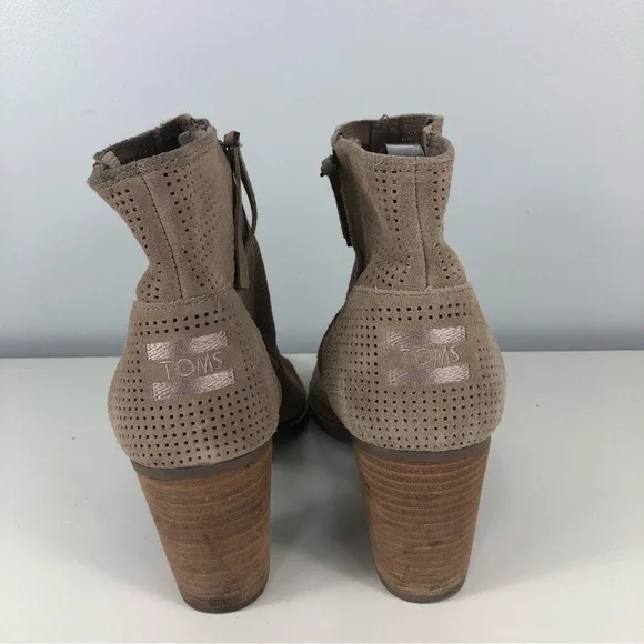 TOMS MAJORACA tan suede leather peep toe ankle boot - Picture 6 of 10